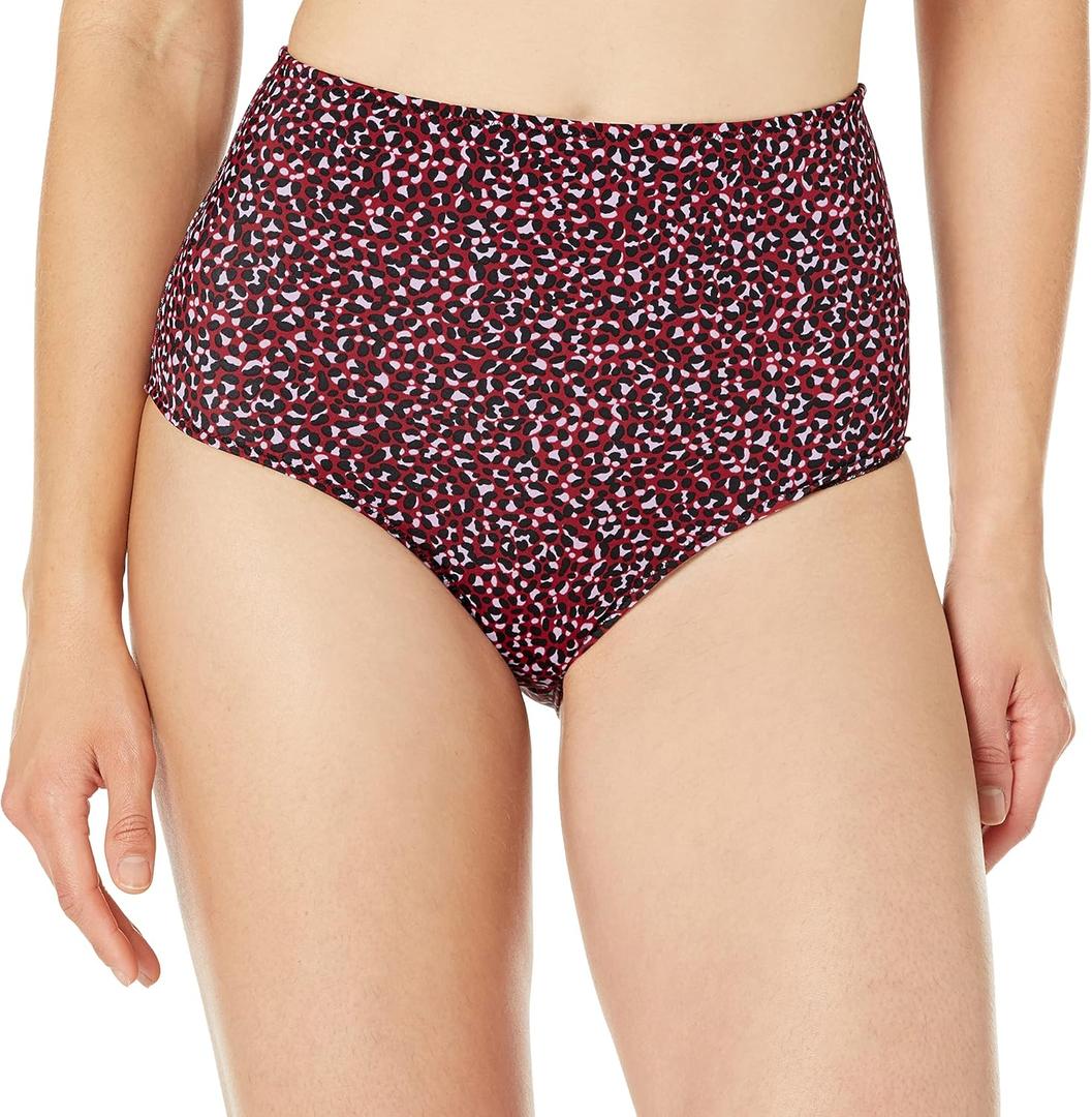 Amazon Essentials Women's High Waist Swim Bottom (Available in Plus Size) (3X, Brick Red Leopard)