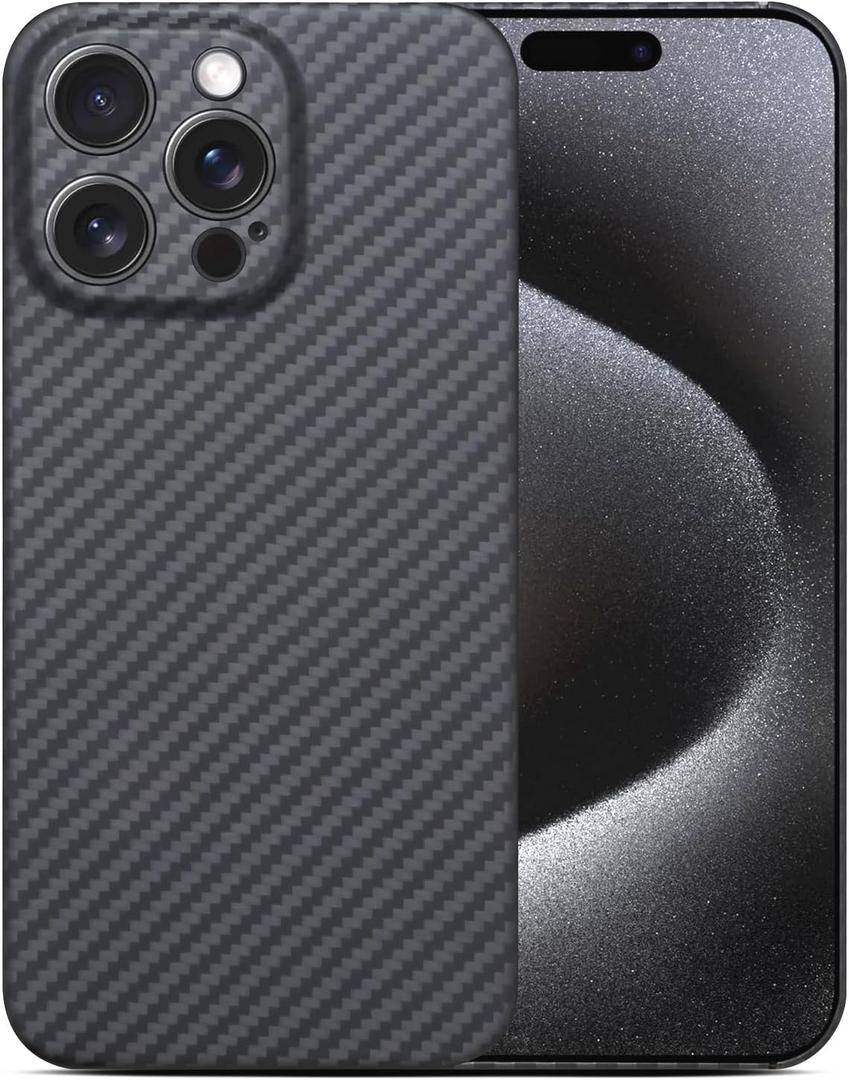 Ultra Thin Aramid Carbon Fiber Case for Apple iPhone 16 pro, Camera Full Cover Protection Black