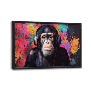 Gorilla Wall Art, Banksy Gorilla Headphones Pictures Wall Decor, Graffiti Funny Animal Canvas Prints, Large Modern Framed Artwork for Bathroom Living Room Bedroom Office Dining Room 36"x 24"