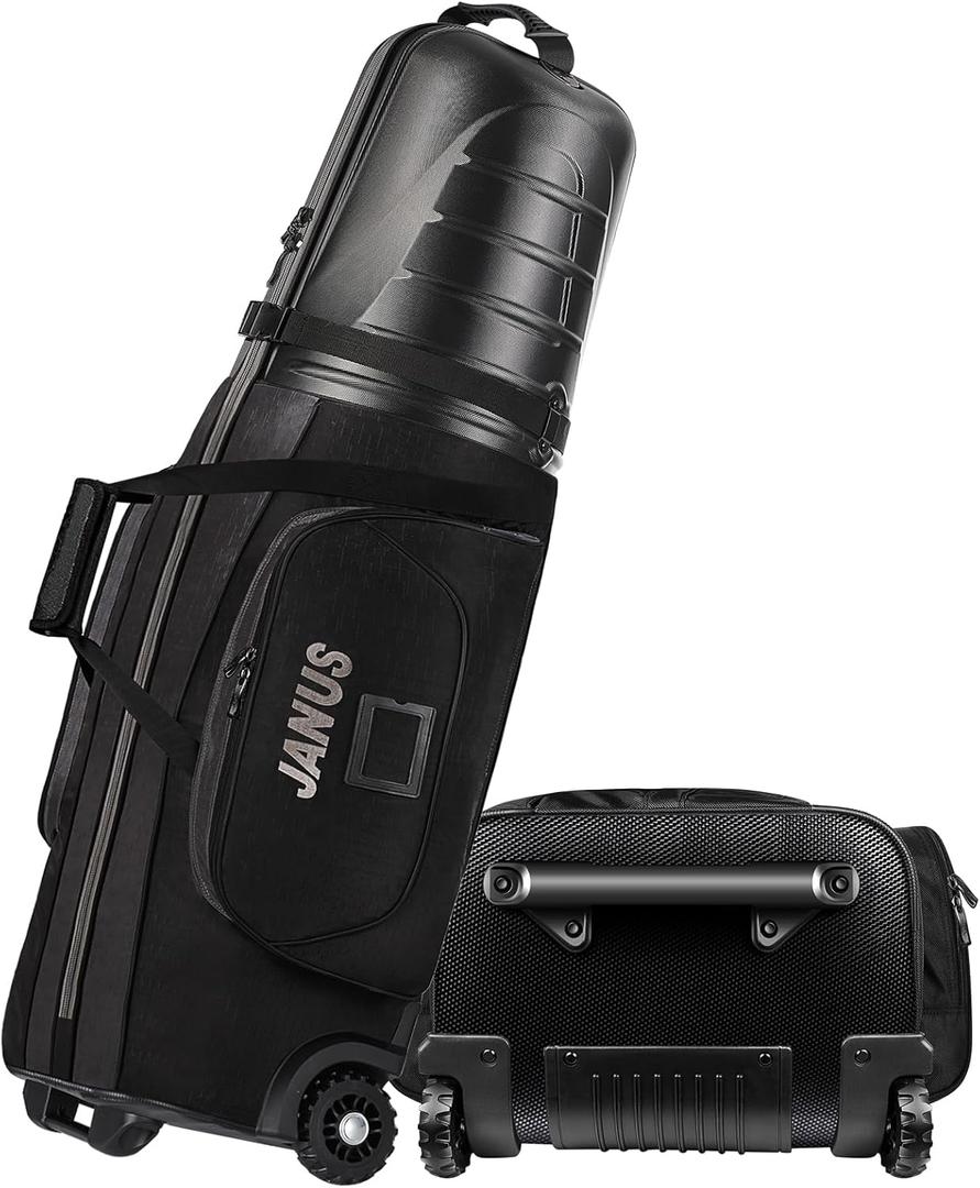 JANUS Golf Travel Bags for Airlines with Wheels, Hard Case Top and 1980D Heavy Duty Oxford Protect Golf Clubs, Lightweight and Easy to Maneuver (K05-Fashion Black)