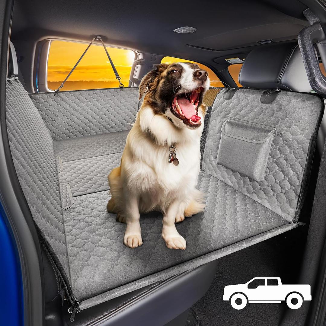 SHARLOVY XL Truck Back Seat Extender for Dogs, Large Hard Bottom Dog Car Seat Cover for Back Seat, Heavy Duty Dog Car Hammock, Waterproof Pet Seat Covers for Trucks, F150, Ram1500 and Large SUV