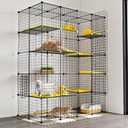 Oneluck Large Outdoor Cat House Catio Enclosure, DIY Cage Kennels Crate Spacious Exercise Place Ideal for 1-6 Cats, 55.1" L x 28.7" W x 69.8" H Balcony Playpen with 16 Platforms Super Large Door