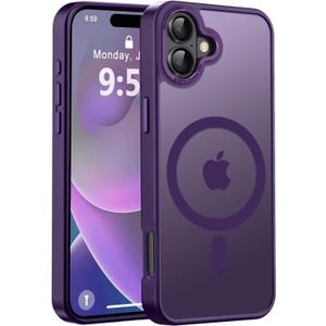 Newfuture Designed for iPhone 16 Case with Magnetic [13 FT Military Drop Protection] [Compatible with Magsafe] Slim Translucent Matte Shockproof with Anti-Fingerprint Phone Case, Deep Purple