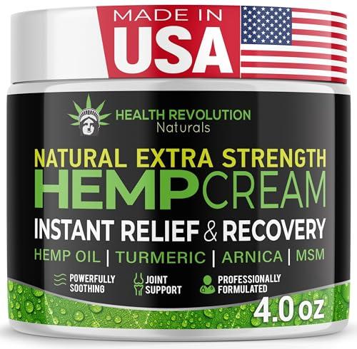Health Revolution Hemp Arnica Cream Maximum Strength - Soothes Muscles, Joints, Feet, Nerve, Back, Knee, Hip, with Arnica, MSM, Emu, Turmeric - Expertly Formulated 4oz