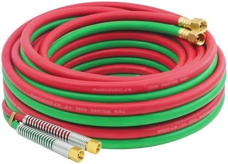 RX WELD Oxy Acetylene Hose, Torch Hose 1/4-Inch × 25 Feet with 9/16"-18 B Fittings, Torch Hose, Grade R