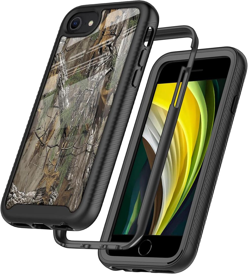 Camouflage Tree Trunk Leaf Hunting Camo Forest Design Compatible with iPhone SE/7/8 Case - Shockproof Rugged Dual Layer Soft TPU Bumper Full-Body Protective Case
