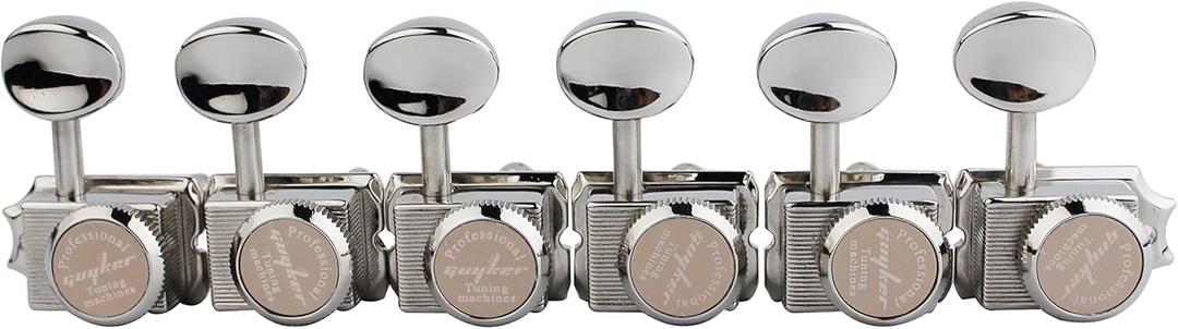 Guyker 6-in-line Vintage Guitar Lock String Tuners – Locking Tuning Key Pegs Machine Heads Replacement Parts for ST TL Style Electric Guitars Gear Ratio 1:15 – nickel