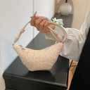 Woven Small Crescent Purse Small Crossbody Bags Mini Crescent Crossbody Bags for Women Woven Croissant Phone Purse (White)