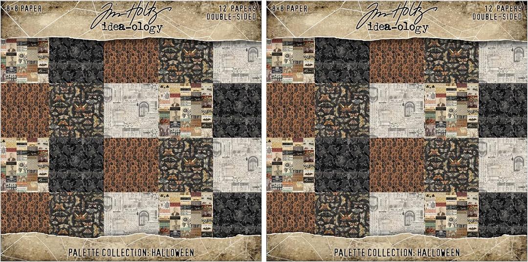 Tim Holtz Palette Collection Halloween 8"x 8" Decorative Double-Sided Paper Packs - 2 Pack Bundle