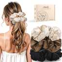 3Pcs Large Satin Hair Scrunchies, 6Inch Pillow Satin Scrunchies for Thick Curls Sleepy Hair Tie Self-Care Gifts (Brown Series)