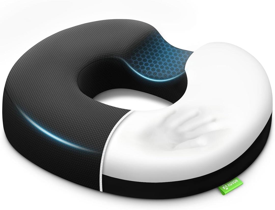 AUVON Donut Pillow for Tailbone Pain & Hemorrhoid Pain Relief, Memory Foam Seat Cushion with Balanced Support & Softness for Postpartum, Pregnancy Surgery, Coccyx, Suits Office & Home Chairs Sitting