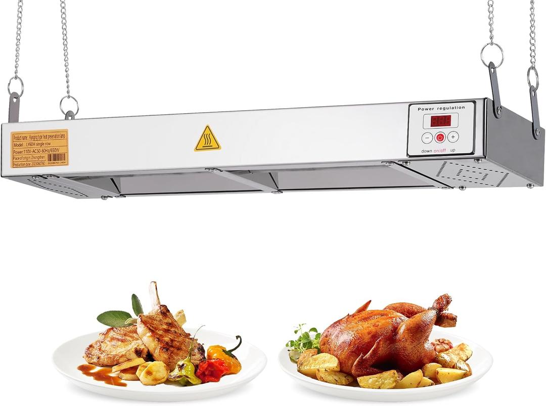 Electric Food Warmer with Cord & Plug 24 650W Temp. Adjustable Digital Display Food Heat Lamp Strip Heater Commercial Food Warmer Food Heating Lamp Heat Lamp for Food