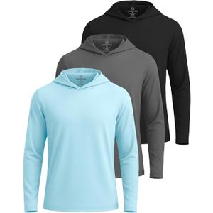 Real Essentials 3 Pack: Men's Dry Fit Wicking Long Sleeve Fishing Active Hoodie Pullover Sweatshirt (Big & Tall) (Black, XL)