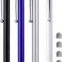 Stylus, 4 Pcs 5.0 Inch Mesh Fiber Tip Stylus Pens for Touch Screen, Compatible with iPad, iPhone, Kindle Fire, 4 Extra Replaceable Hybrid Fiber Tips (White, Black, Silver, Blue)