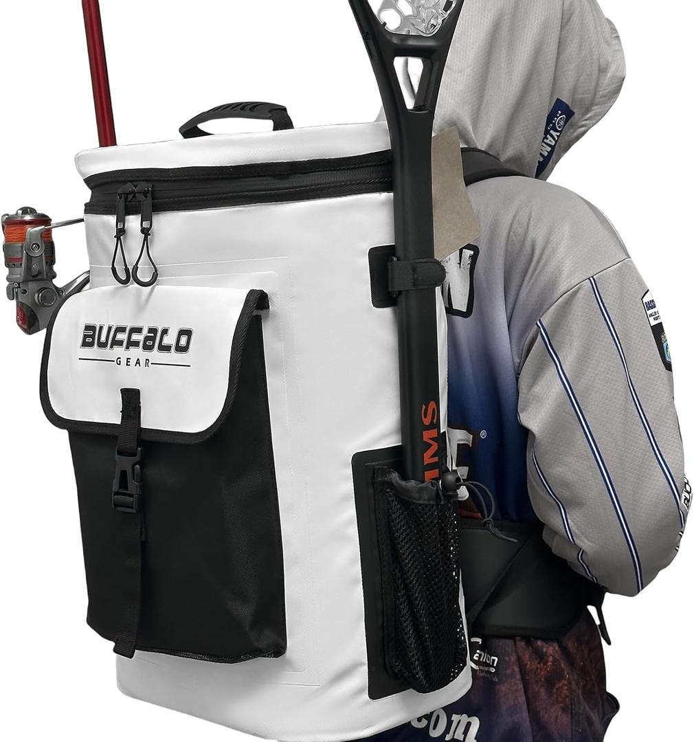 Fish Cooler Backpack 32Qt Waterproof Fishing Backpack Cooler Portable Fish Bag, Keep Ice Cold More Than 24 Hours, White-32qt