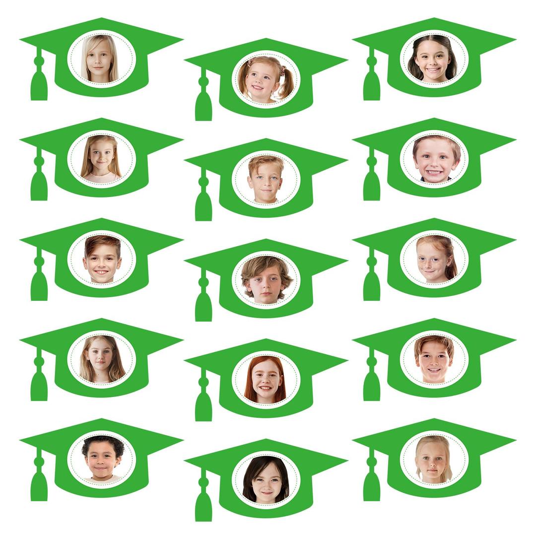 JarThenaAMCS 50 Pcs Graduation Hat DIY Cutouts Green Grad Caps Tassel Paper Cutting Bulletin Board Decoration with 100 Pcs Glue Points for 2026 School Congrats Grad Party Classroom Photo Name Crafts