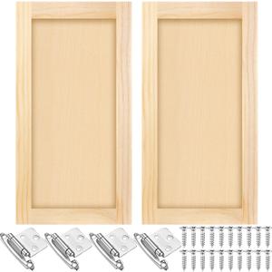 Cinnvoice 2 Pcs 14.5'' W x 29'' H Unfinished Pine Kitchen Cabinet Door Replacement with 4 Pcs Cabinet Hinges Wood Shaker Door Front Replacement for Kitchen, Bathroom, Vanity