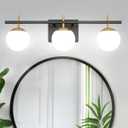 Black and Gold Mid Century Modern Bathroom Light Fixture Over Mirror, 3-Light Globe Vanity Light With Milky Glass, Wall Light for Bathroom