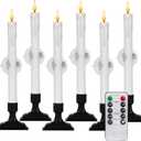Homemory 6 Pcs Window Candles with Remote Timer Dimmer, Battery Operated Candlesticks with Holders and Suctions, White LED Christmas Candle for Window Xmas Holiday Decor