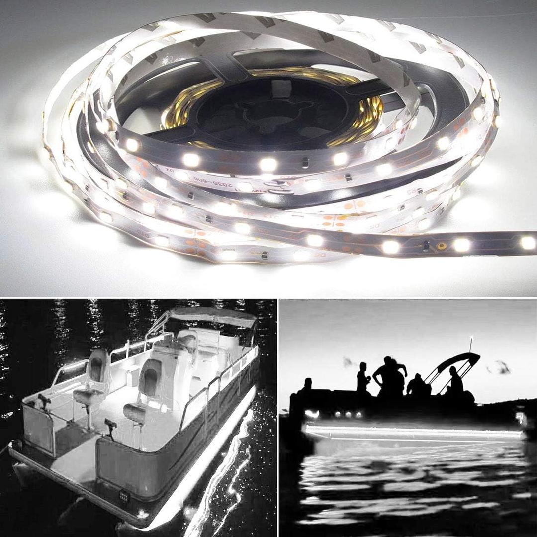 Pontoon Boat Light, Marine Led Light Strip for Duck Jon Bass Boat Sailboat Kayak Flex Lighting for Boat Deck Light Accent Light Courtesy Interior Lights Fishing Night, White, 12v (5m (16.4ft))