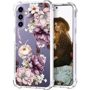 Hungo Compatible for Samsung Galaxy S25 Plus / S24 Plus Case Clear Design,Girly Girls Aesthetic Flower Designer Skin S24+ S25+ Pink Rose