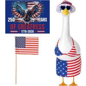 Porch Goose Outfit for 4th of July - Patriotic Costume Independence Day Yard Decorative Cement Statue Clothes
