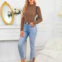 2 Pack Womens Long Sleeve Turtleneck Shirts Basic Fall Thermal Lightweight Pullover Tops Trendy Comfy Undershirts (Medium, Black, Coffee)