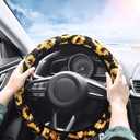 Sunflower Car Accessories Set 23pcs Car Sunflower Steering Wheel Cover,Seat Covers, Seat Belt Covers,Center Console Armrest Pad,Cup Holder Coaster,Keychain, Lanyard,Vent Decor