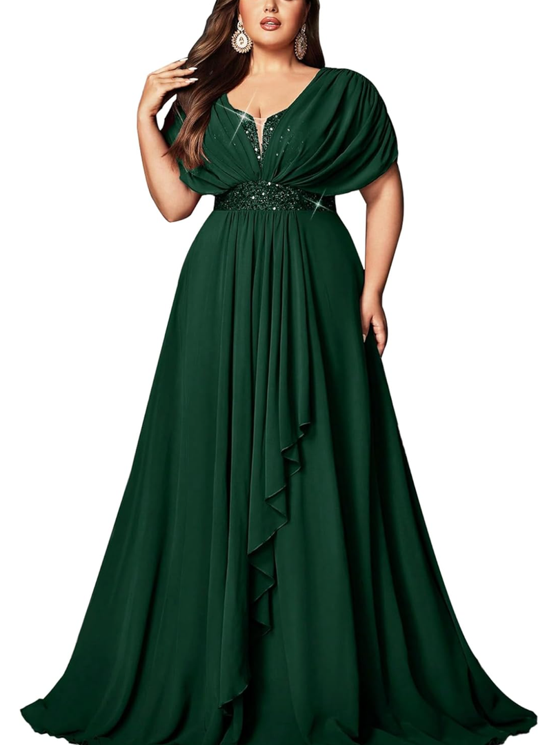Women's Plus Size Wedding Guest Summer Maxi Elegant Sequin Bridesmaid Dresses A line Long Evening Party Cocktail Gown, XXL