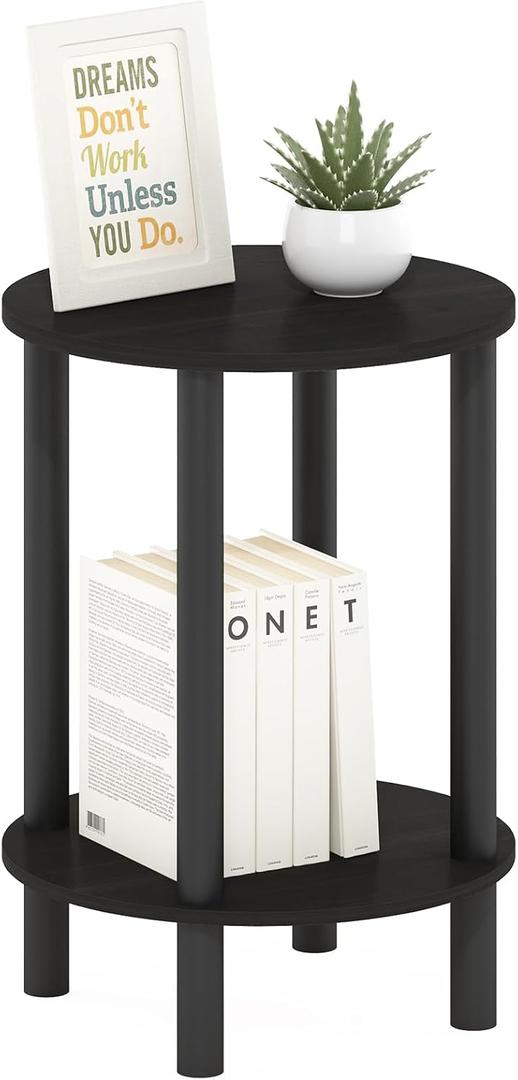 Furinno Turn-N-Tube Side Table, 2-Tier Round End Table, Toolless Assembly Night Stand, Bedside Table with Open Shelf, for Living Room, Bedroom, Espresso, 13.2" Wide