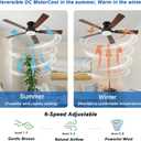 Ayaoty 54 inch Ceiling Fans with Lights and Remote, Low Profile Ceiling Fan with Light, Flush Mount, Reversible, 3CCT, Dimmable, Noiseless, Brown Ceiling Fan for Bedroom, Indoor/Outdoor Use