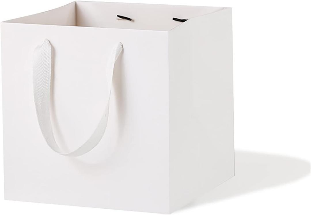 White Paper Gift Bag 12 in Large Paper Gift Box Square Bottom Kraft Paper Bags with Handles for Wedding Baby Shower Birthday Party (White, 12 x 12 x 12 in, 10 CT)