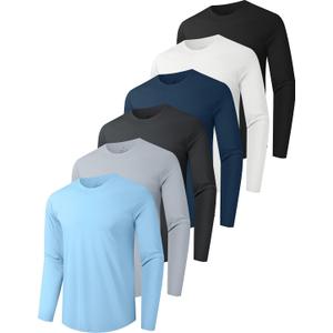 6/7 Pack Men's Quick Dry Long Sleeve Shirts UPF 50+ UV Sun Protection SPF Shirt Moisture Wicking T-Shirt for Casual Workout Black/Sky Blue/Grey/Navy/Dark Grey/White(6 Pack), Small