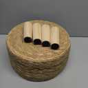 Foot Stool Natural Seagrass Hand Weave Poufs Round Ottoman for Couch Desk Soft Step Stool Padded Foot Rest with Non-Skid Pine Legs for Hallway Office Lounge Natural