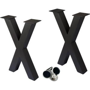 Taelakeni 16 Inch Bench Legs, X Shape Metal Coffee Table Leg, Set of 2, 16" H x 11.8 W (Black)