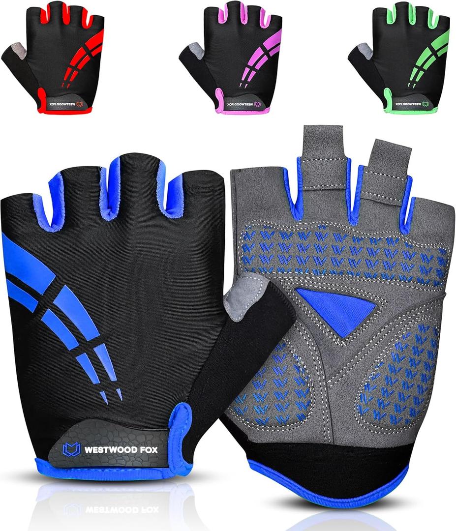 Cycling Gloves for Men Women,Half Finger Unisex Gel Padded Anti-Slip Mountain Bike Gloves, Breathable Shock Absorption Grip Palm Bicycle Summer Riding MTB Bike Gloves (Large, Blue)