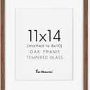Fun Memories 11x14 Wood Picture Frame, Solid Oak Frame 11 x 14 for Wall, Display 8x10 with Mat or without Mat, Tempered Glass, 11''x14'' Photo Art Walnut Color, 1 Pack