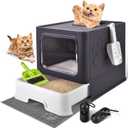 Cat Litter Box with Litter Mat, Foldable Extra Large Free in and Out/One-Way with Lid, Drawer Type Enclosed Kitty Litter Box,Odor Control Anti-Splashing Easy Cleaning (Purple)