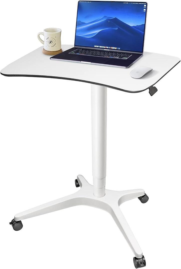 Pneumatic Adjustable Height Desk, Laptop Standing Desk, Rolling Sit-Stand Cart, Mobile Podium Portable Lectern for Home, Office& Classroom, 26" 19.3" Platform (29" to 46.9" H)，White