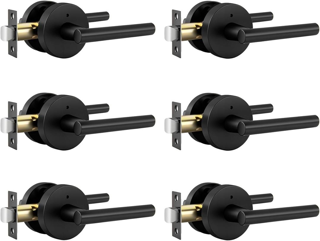 Goldenwarm Black Door Handle Interior, Zinc Alloy Heavy Duty Matte Black Interior Door Handles for Bedroom Bathroom, Modern Round Privacy Door Levers (6 Pack)