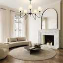 5-Light Modern Chandeliers, Pendant Lights Fixture with Linen Beige Fabric Shade for Living Room Dining Room Bedroom Hallway Entryway, Height Adjustable,E12