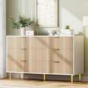 IDEALHOUSE Natural Dresser, Modern 6 Drawer Dresser for Bedroom with Gold Handle and Large Drawer, Wood Double Chest of Drawers and Storage Organizer for Living Room, Hallway, Entryway