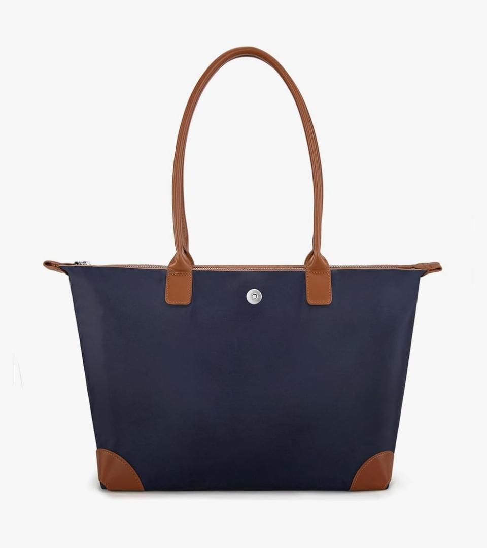 Milan Chiva Nylon Tote Bag for Women Large Shoulder Bag with Zipper Lightweight Foldable Work Tote