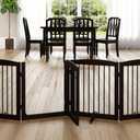 Freestanding Dog Gate with Door, Pet Gate for Stairs, 80 inch Wide Pet Barrier Indoor, Dog Fences Indoor, Support Feet Included, 4 Panels, 24" Tall, Dark Brown