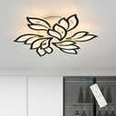 Garwarm LED Ceiling Light, Dimmable Modern Flower Shape Flush Mount Ceiling Lamp, 75W Acrylic Petals Ceiling Chandelier Lighting with Remote Control for Living Room Bedroom Dining Room (Black)