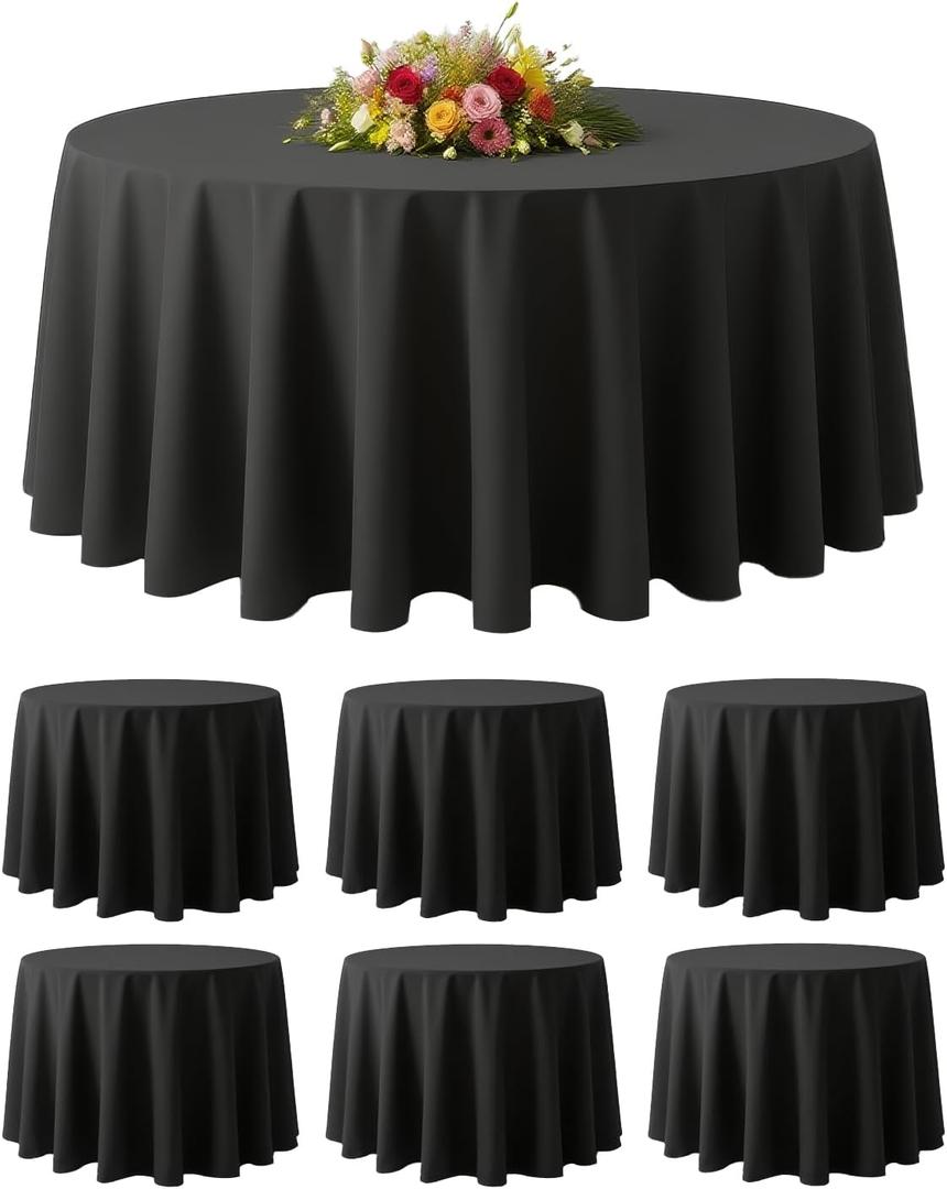 BESTVIP 6 Pack 120" Black Round Tablecloths | Fits 48"-78" Tables | Polyester Washable Fabric for Wedding, Party, Banquet, Restaurant 