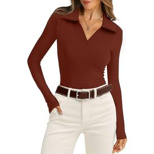 WIHOLL Womens Polo Shirts Long Sleeve Business Casual Tops Collared V Neck Ribbed Knit Sweater Slim Fit Blouses Size XXL WIHOLL Womens Polo Shirts Long Sleeve Business Casual Tops Collared V Neck Ribbed Knit Sweater Slim Fit Blouses Size XXL