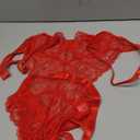 Aranmei Women Sexy Lingerie Bodysuit Lace Teddy Snap Crotch V Neck Cut Out One Piece Babydoll Underwire (Small, Red)