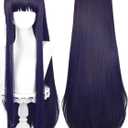 Half and Half Long Straight Purple Anime Wig with Bangs for Shirakiin Riricho Cosplay 36'' Dark Purple Wigs Deep Purple Synthetic Hair Wigs for Women Party Halloween Daily Costumes