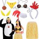 Mepase 8 Pcs Halloween Couple Costume Chicken Penguin Costume Accessories Include Chicken Headband & Tail Coconut Bra Hawaiian Grass Skirt Set for Adults Cosplay Party